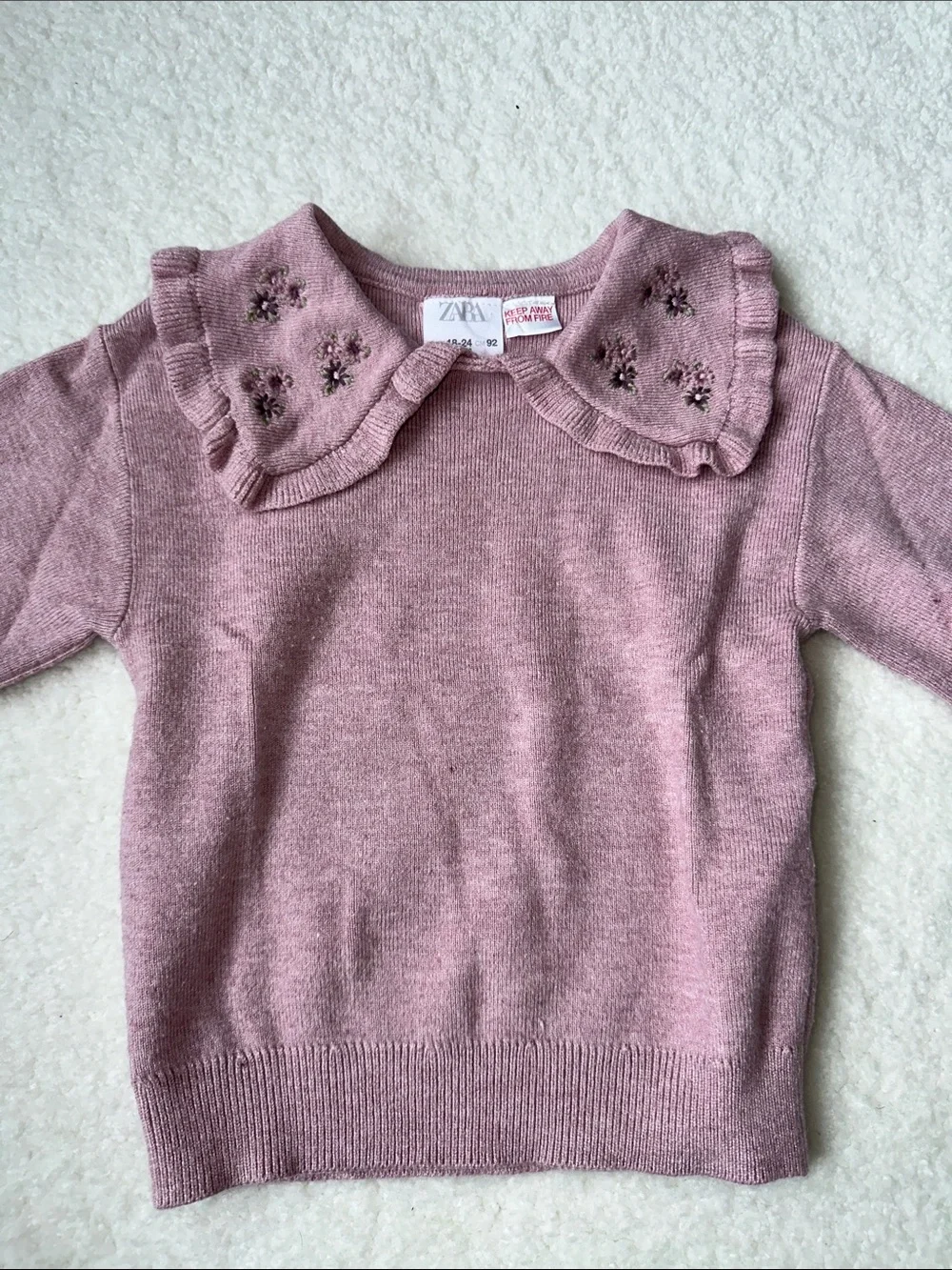 Zara Dusty Rose Embellished Collar Knit Sweater